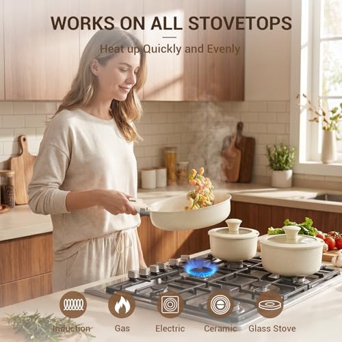 Ammeloo 24pcs Ceramic Cookware Set, Pots and Pans Set with Removable Handle
