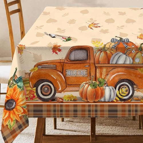 Hexagram Fall Tablecloth 54 x 54 Inches, Orange Fall Table Cloth
