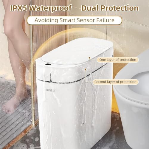 MUEE Automatic Bagging Bathroom Trash Can, 3.5 Gal, White