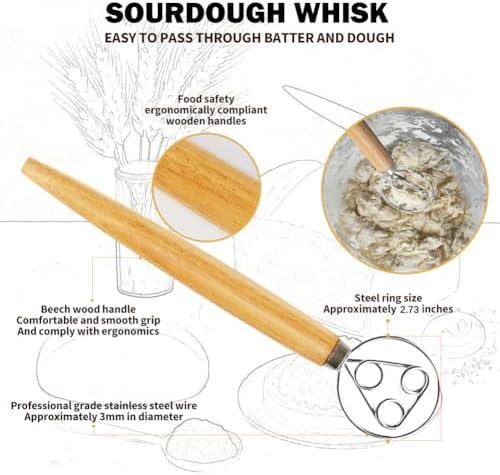 Bread Making Tools and Supplies - Set of 3 - Danish Dough Whisk and