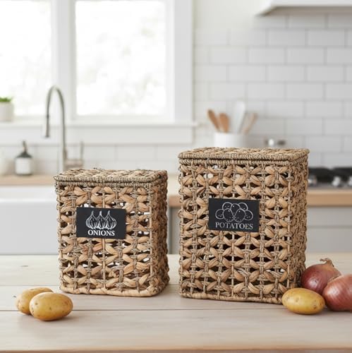 2 Pack Potato and Onion Storage, Onion Container Potato Bin with Lids