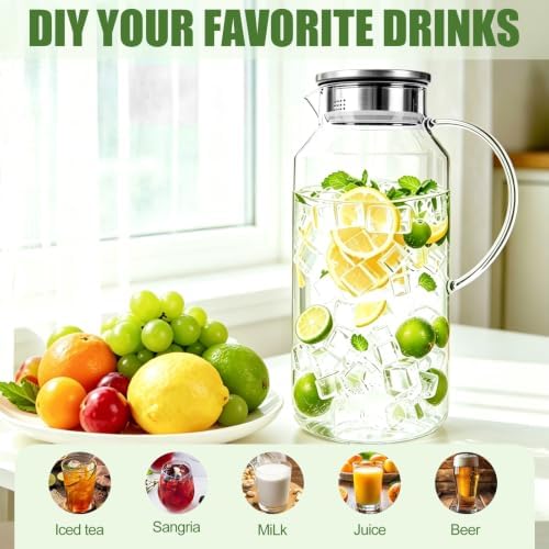 1 Gallon Glass Pitcher with lid,128oz Borosilicate Glass Carafe for