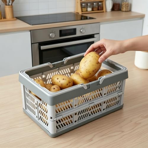 Set of 3 Foldable Potato Onion Garlic Storage Baskets, Ventilated