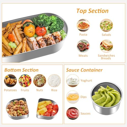 Stainless Steel 3-Compartment Bento Lunch Box, Leakproof