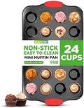 NutriChef 24-Cup Nonstick Mini Muffin Pan with Red Silicone Handles
