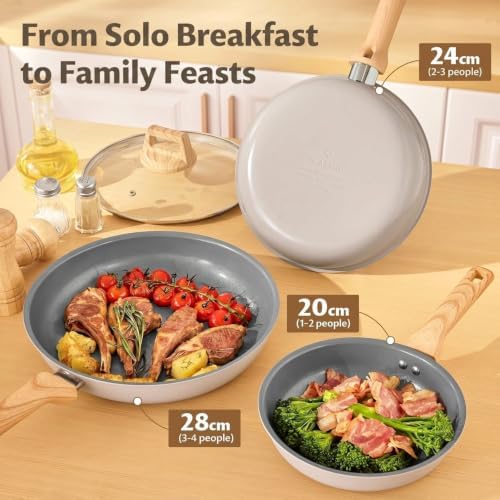 BLAZANT Non Stick Frying Pan Set with Lids, 5 Pcs Ceramic Nonstick Skillets