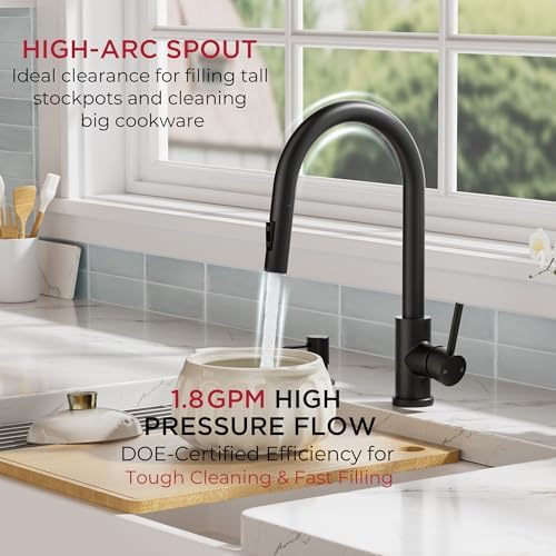 FORIOUS Pull Down Kitchen Faucet with Soap Dispenser, Matte Black
