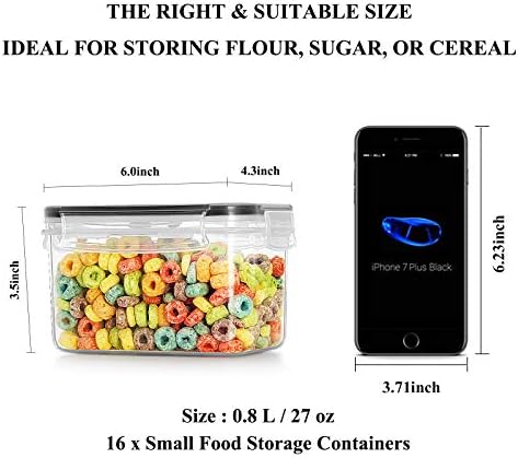 Wildone Airtight Food Storage Containers with Lids 0.8L, 16PCS, Black