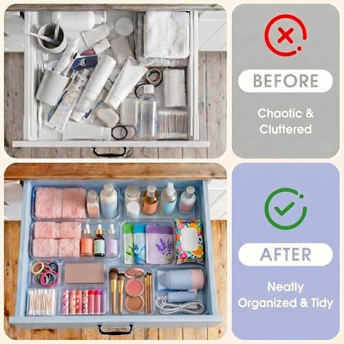14 Pcs Expandable Clear Drawer Organizers, 3-Size Adjustable Storage