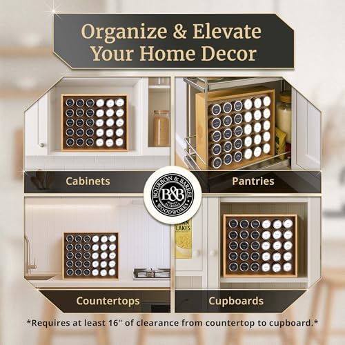 BOURBON & BARREL Wooden Spice Rack Organizer with Glass Jars
