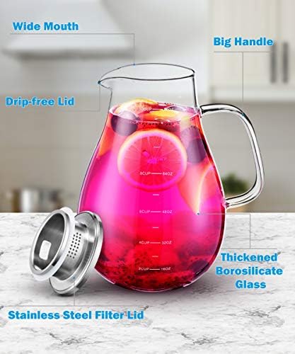 Glass Pitcher, veecom 80oz Water Pitchers with Lid and Spout for