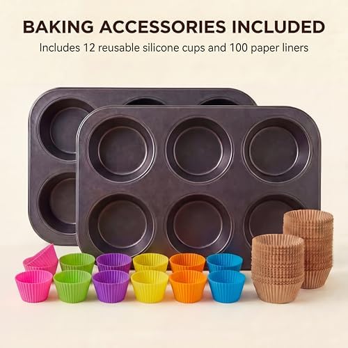 2 Pack Jumbo Muffin Pan, 6 Cup Nonstick Texas Muffin Pans with 12