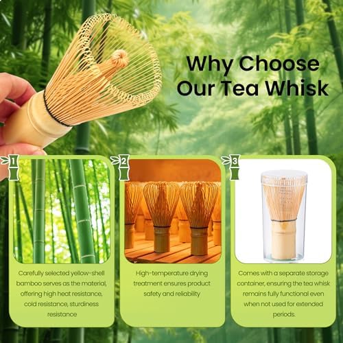 Matcha Whisk Set, Matcha Kit with 18 oz Ceramic Bowl, 100-Prong Bamboo