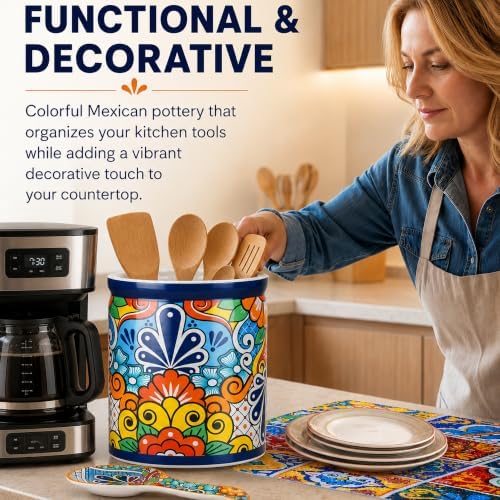 Talavera Utensil Holder Large, Spoon Rest & Drying Mat, Colorful