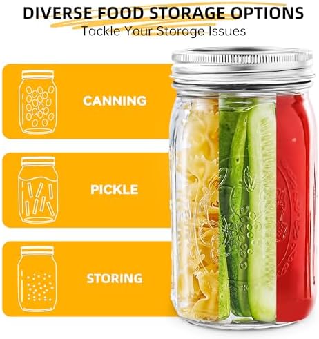 Miuyhji 4-Pack 32 oz Wide Mouth Glass Mason Jars with Lids