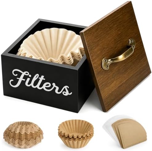 Yarlung Coffee Filters Holder with Lid, Square Wooden Coffee Pods