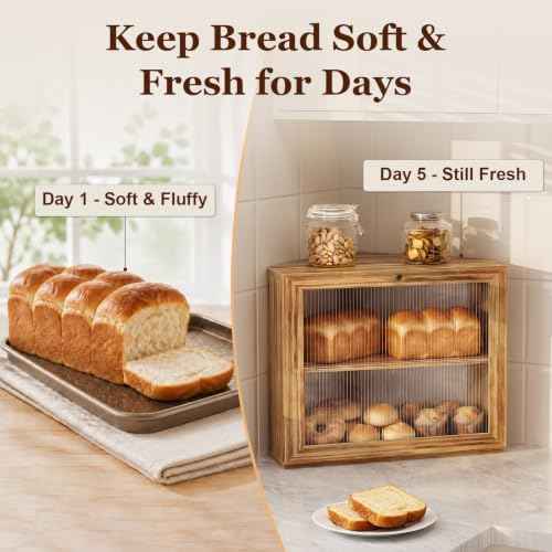 Corner Bread Box for Kitchen Countertop, Large Capacity Bread Storage Container for Homemade Bread, Space-Saving Bread Holder Kitchen Organizer