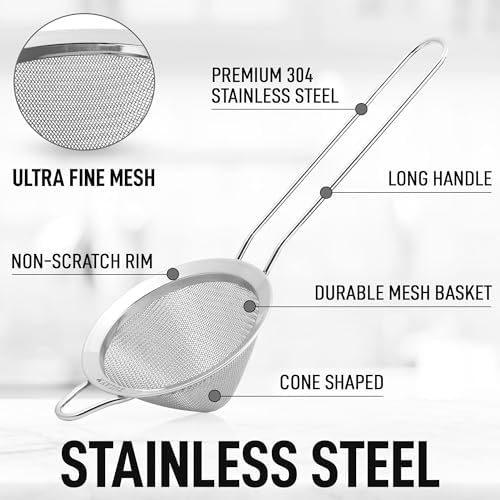Zulay Kitchen 304 Stainless Steel Fine Mesh Strainer 3.35 in