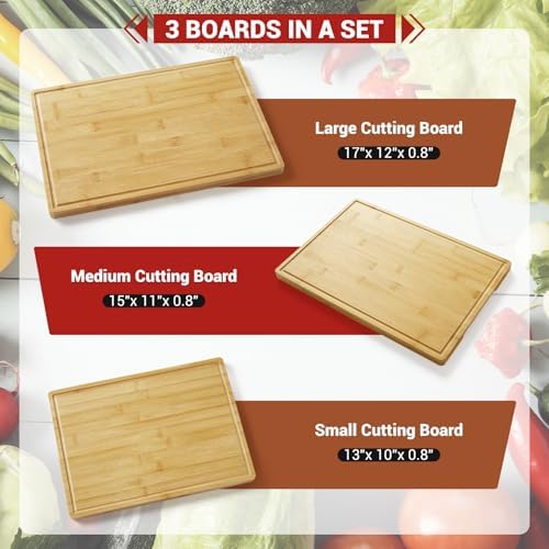 IDEALHOUSE Cutting Board Set of 3 for Kitchen Meal Prep and Serving