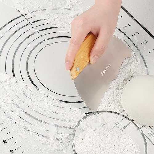 Asdirne Dough Cutter, Dough Scraper with Wooden Handle and Food Grade