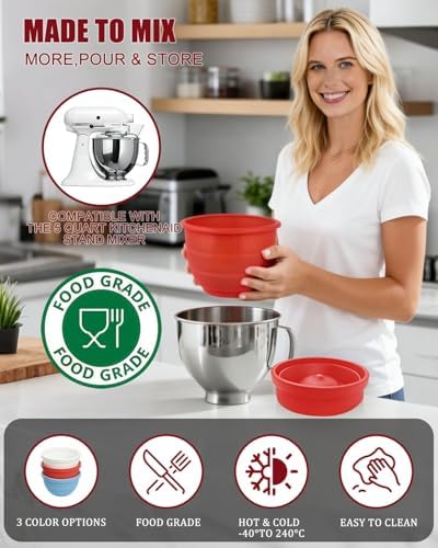 Collapsible Thickened Silicone Kitchen Aid Bowl Liners,Food Grade