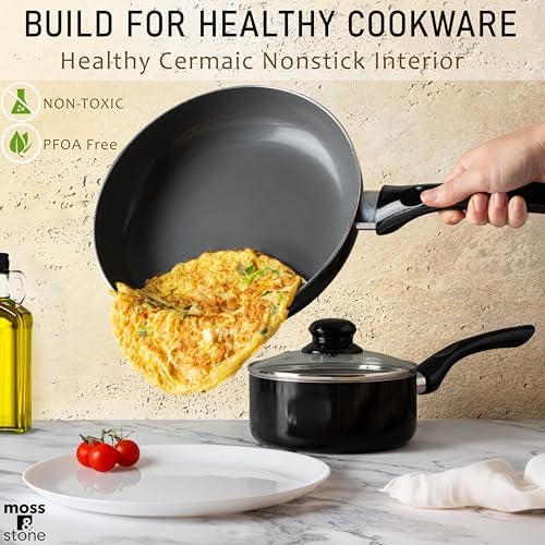 Moss & Stone 6 Pcs Black Nonstick Cookware Set, Induction Cookware