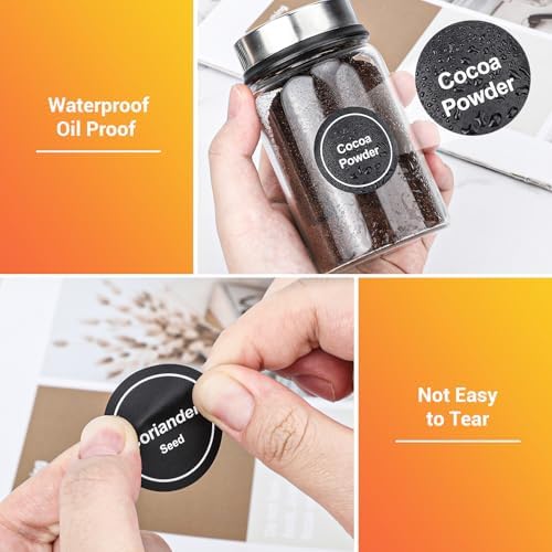 Segarty Preprinted Spice Labels, 432 Round Black Printed Pantry Labels