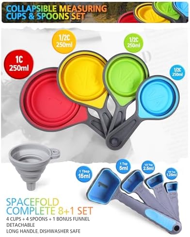 Collapsible Measuring Cups and Spoons Set with Funnel, 9-Piece