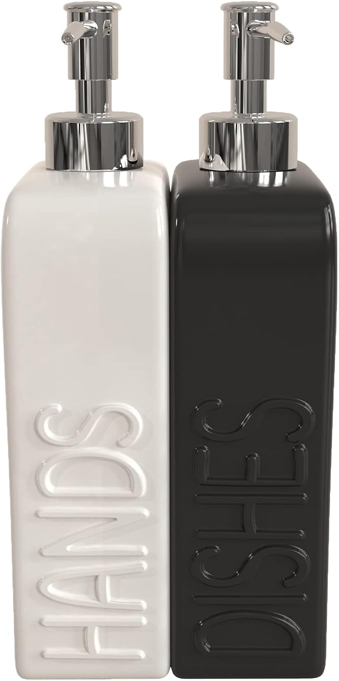 Soap Dispenser Set with Funnel, Non-Slip Silicone Pads, 2 Pack Ceramic - Image 6