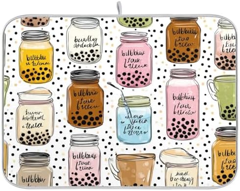 OTVEE Drink Pattern Art Dish Drying Mat for Kitchen Counter Absorbent