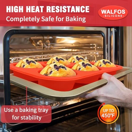 Walfos Silicone Muffin Pan - 6 Cup Non-Stick Silicone Cupcake Pan