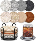Woven Coasters Set of 8, Absorbent Drink Coasters with Holder, Boho