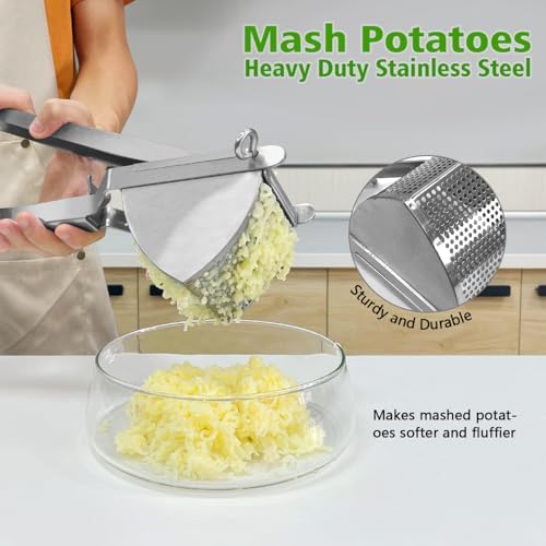 LHS Heavy Duty Potato Ricer and Masher, Stainless Steel Potato Masher