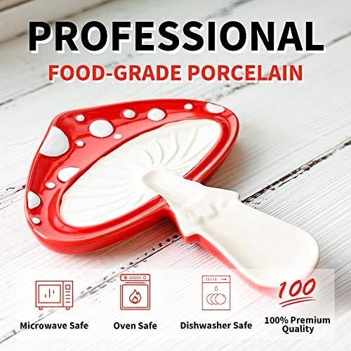 Fungi Fun Ceramic Mushroom Spoon Rest - Mushroom Utensil Spatula