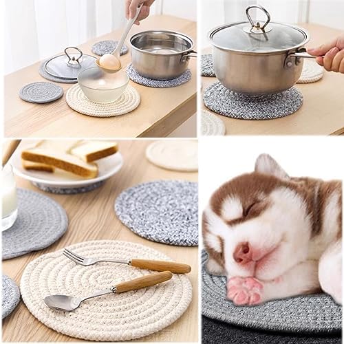 Zhiheng 5 Pack Round Coaster Potholder Cotton Braided Trivets Coffee