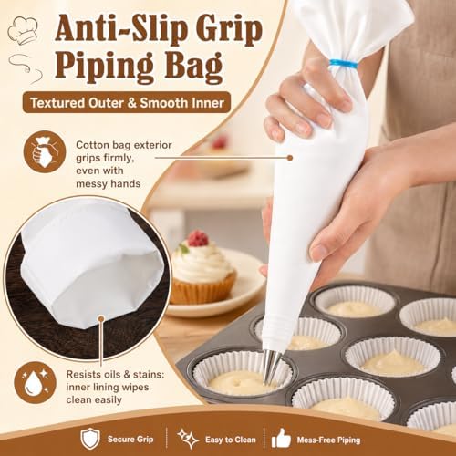 10-Piece Reusable Piping Bags and Tips Set-Cotton Baking Kit with