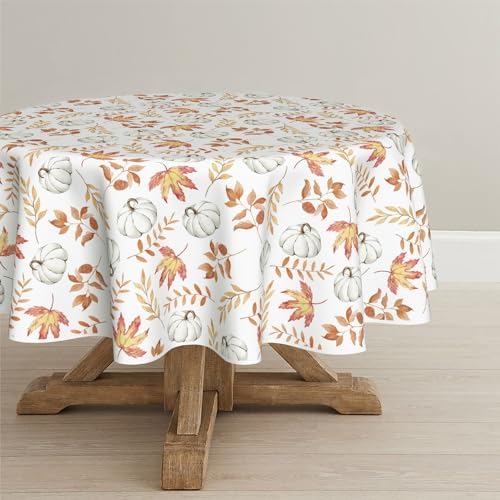 Horaldaily Fall Tablecloth 60 x 60 Inch Round Thanksgiving Orange Leaf