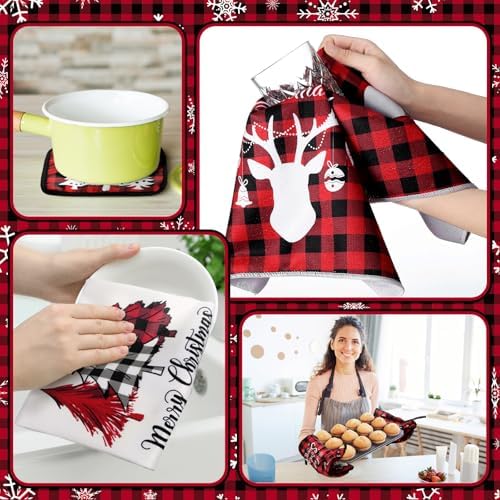 Fourluoo 10 Pcs Christmas Kitchen Decor Set, Retro Red Black Buffalo