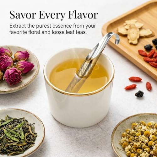 5Pcs Tea Infuser Set for Loose Leaf Tea, 2 Fine Mesh Pipe Strainers