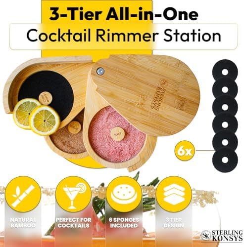 Margarita Salt Rimmer Set - 3 Tier Bamboo Cocktail Rimmer with 6