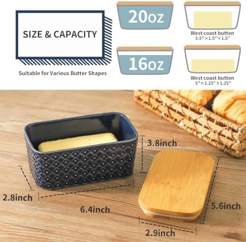 Butter Dish with Lid for Countertop, Ceramic Extra Large Butter Holder