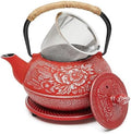 Juvale Japanese Cast Iron Teapot with Infuser - Red, 27 oz (800 ml)