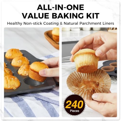 HONGBAKE Mini 24 Ceramic Muffin Pan Set, Nonstick Cupcake Pans with