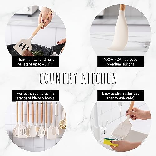 Country Kitchen 38-Piece Silicone Utensil Set, Khaki