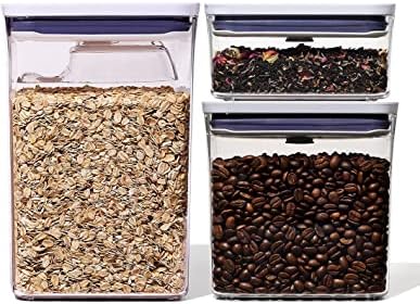OXO Plastic Airtight Pop Containers Rectangle 3 Piece Set with Scoop