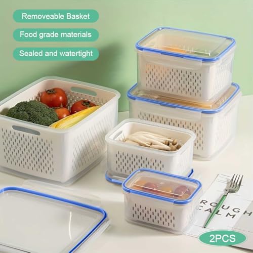 2 Pcs Fruit Storage Containers with Removable Colander & Lid