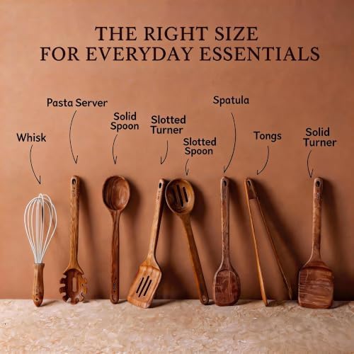 CAROTE Wooden Utensil Set, 8-Piece Acacia Wood Cooking Utensils