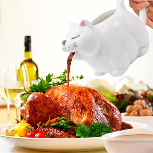 Ceramic Gravy Boat, 23oz Cute Cat Sauce Jug with Smooth Handle