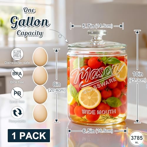 1 Gallon Glass Cookie Jar with Airtight Lid for Sourdough Starter