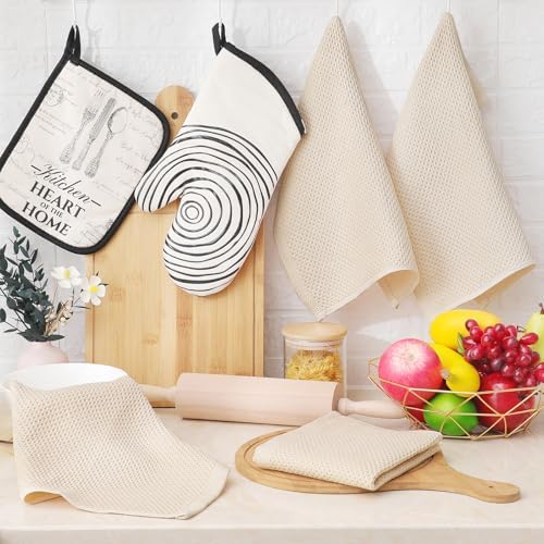 Homaxy 100% Cotton Waffle Weave Kitchen Dish Cloths, 4-Pack, Beige